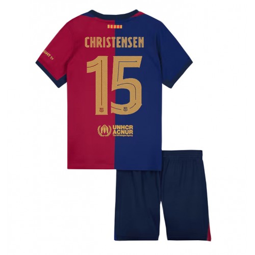 Fotbalové Dres Barcelona Andreas Christensen #15 Dětské Domácí 2024-25 Krátký Rukáv (+ trenýrky)